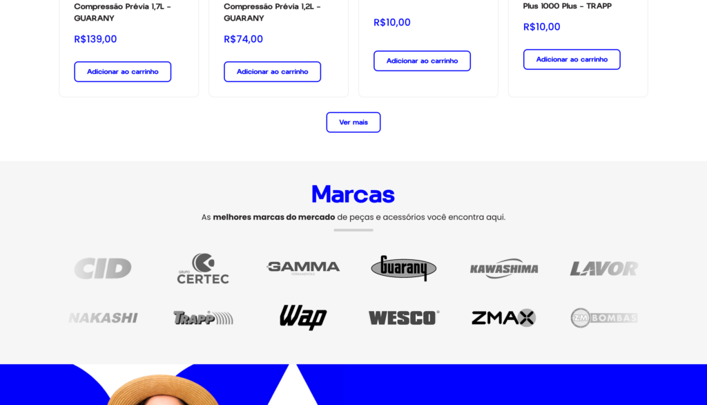 Sessão de produtos da loja virtual AC Consertos com acessórios e equipamentos profissionais